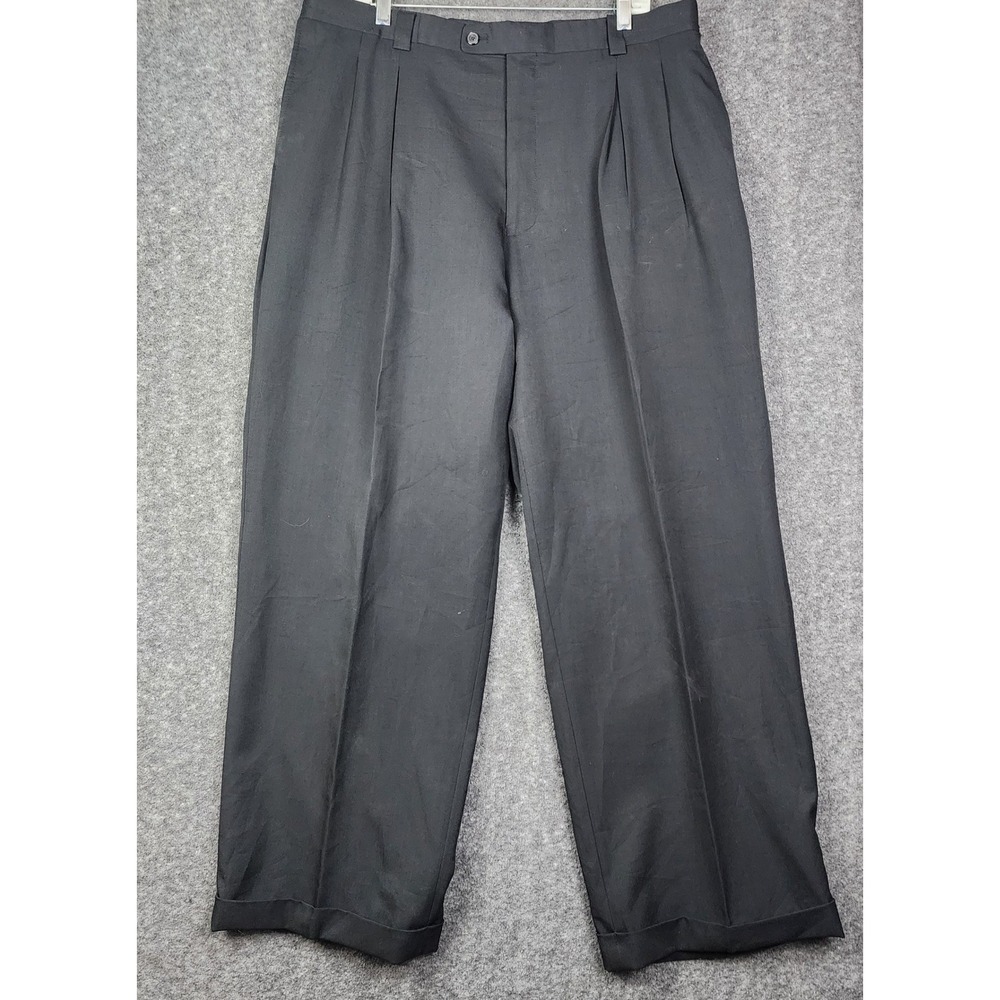 Stacy Adams Dress Pants Mens 40R Black Pleated Cuffed High Rise Classic‎ Fit